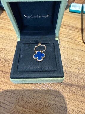 Van Cleef & Arpels Gold Chain Necklace with Blue Alhambra Pendant